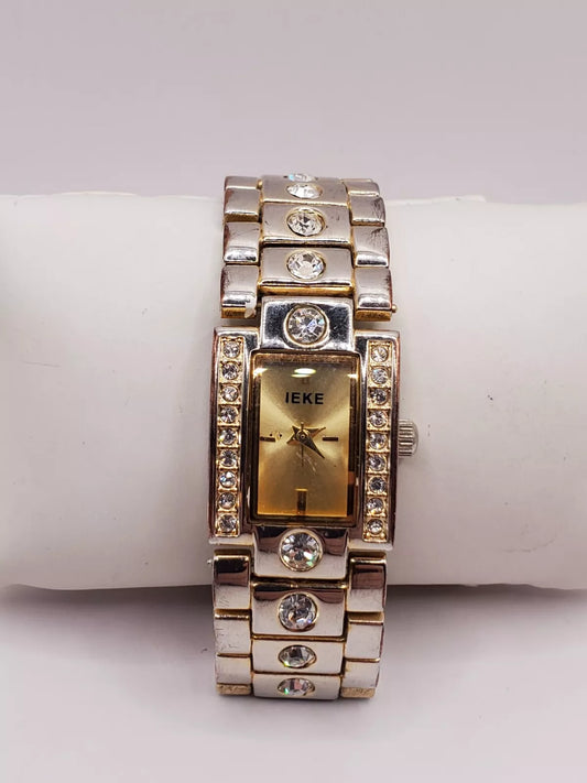 IEKE Ladies Gemmed Quartz Watch 19mm Rectangle Gold Tone Metal Band